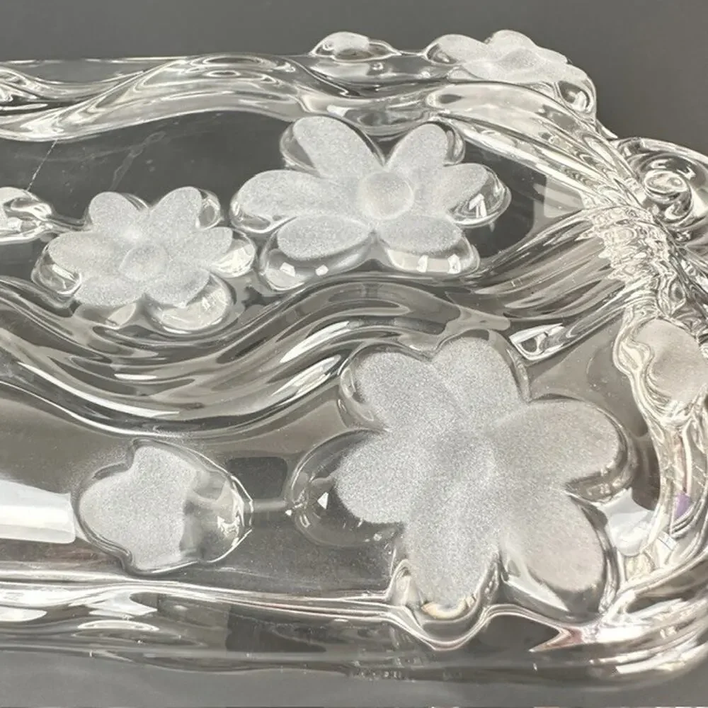 Celento Collection Fine Crystal Rectangle Serving Cake Tray Germany Floral Flowe